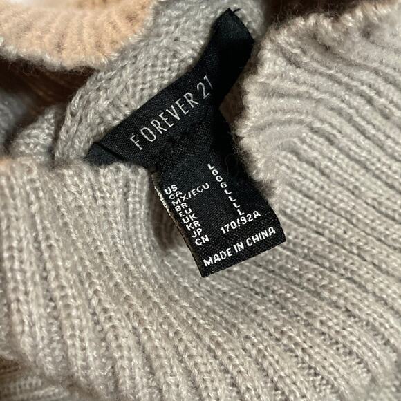 NWT Large Womens Gray Knit Cropped Turtleneck Sweater Top Preppy F21 Cuff Sleeve - Picture 10 of 11